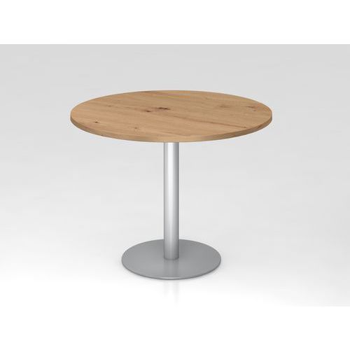 Hammerbacher - Table de réunion ronde Ø100cm Chêne ambré Argent - Plateau mélaminé - Éco-responsable FSC