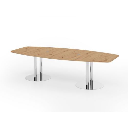 Table De Réunion Pieds Colonnes-280x130cm-chêne Ambré-chrome