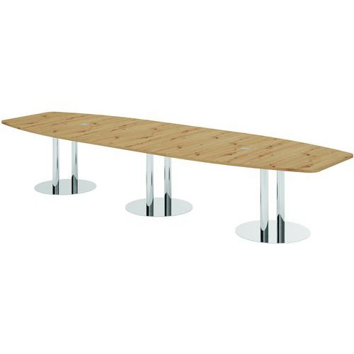 Table De Réunion Pieds Colonnes-400x130cm-chêne Ambré-chrome