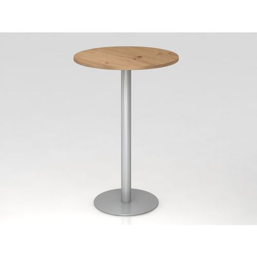 Table Haute De Réunion Ronde-ø80cm-chêne Ambré-argent