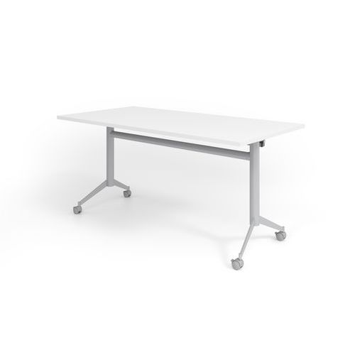 Hammerbacher - Table pliante mobile 160x80cm Blanc Argent - Bois plaqué FSC - Idéale télétravail