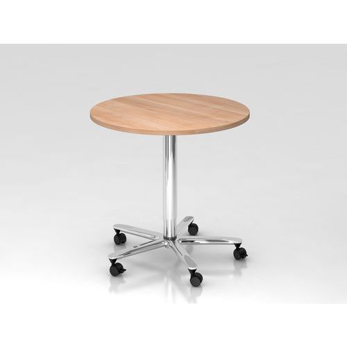 Table Ronde À Pied Télescopique-ø80cm-noyer-chrome