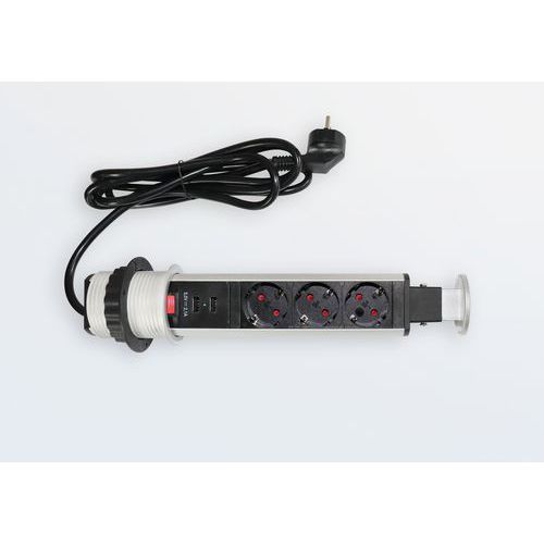 Hammerbacher - Tour d'alimentation sans fraisage - 3 prises - 2m câble - Noir/gris - Informatique et multimédia