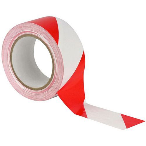 Ruban adhésif de distanciation sociale rouge et blanc - Polyéthylène 50mm x 66m - Sécurité et visibilité