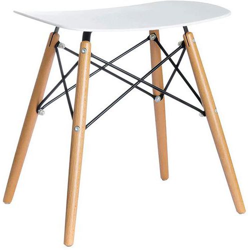 Tabouret Bas Skoll Pied Hêtre Assise Blanche