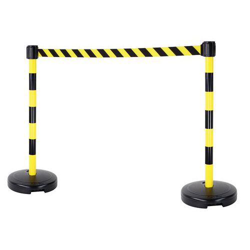 Kit 2 Poteaux Pvc J/n Socle À Lester Une Sangle Hachurée 50 Mm X 4 M