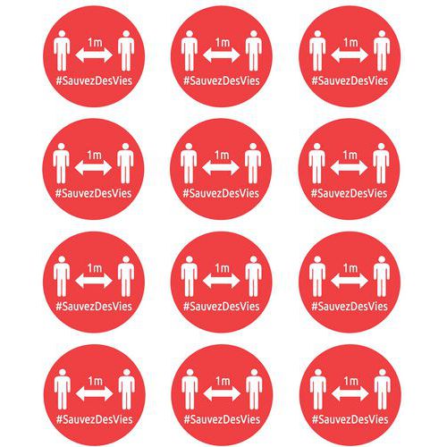 Badges Adhésifs - Rond - Rouge - Distanciation Sociale