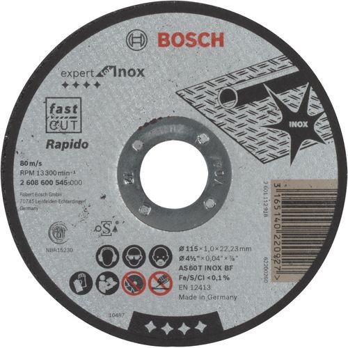 Bosch - Disque à tronçonner Expert for Inox 125mm - 1mm épaisseur - Coupe précise et durable