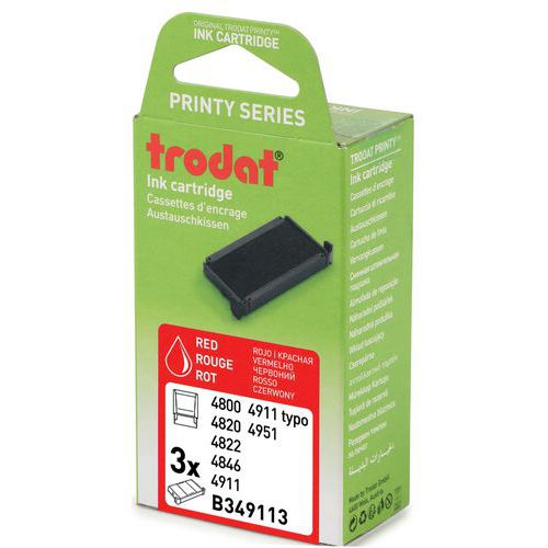 Trodat - Pack 3 Cassettes d'Encre 4911 Rouge - Éco-responsable 74% Recyclé - Pour Tampon 4911