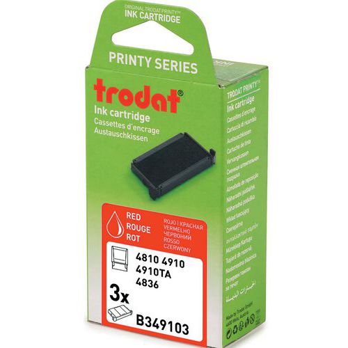 Trodat - Pack 3 Cassettes d'Enc Black 6/4910 Rouge - Éco-responsable - 71% Recyclé