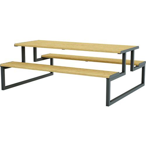 Table De Pique-nique Acier Galvanisé - Noir Et Effet Bois