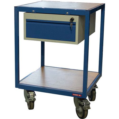 Servante 400kg 2 Plateaux Bois 600x600 Mm 1 Tiroir