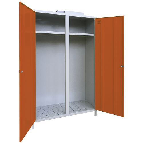 Akaze - Vestiaire de désinfection Ozone Gris Clair/Orange - 2 colonnes - Acier Époxy - Traitement antibactérien - Livré monté