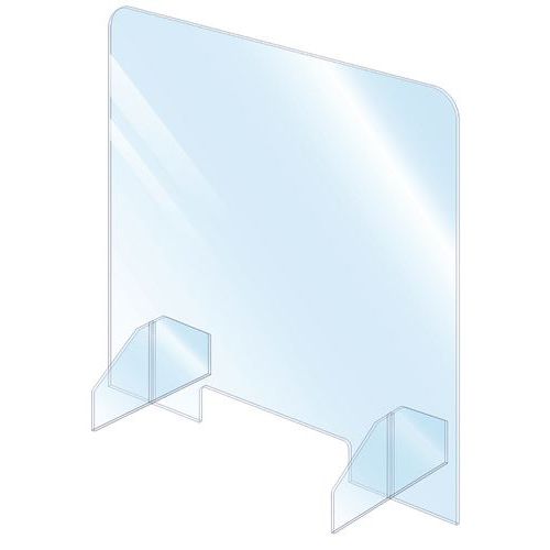 Planorga - Écran de table anti-projection avec passe document - 65 x 65 cm - Plexiglas Transparent - Montage Facile