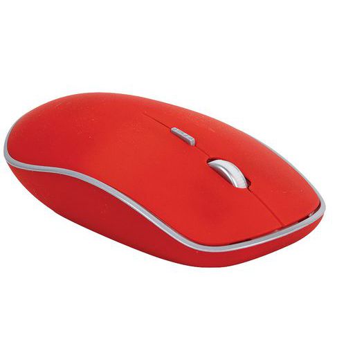 TNB - Souris Optique Sans Fil RUBBY Rouge/Gris 1600dpi Ambidextre Silencieuse - Idéale Télétravail