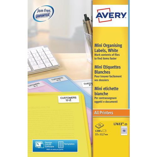 1200 Ã‰tiquettes Avery Blanches Laser 22x127 Mm