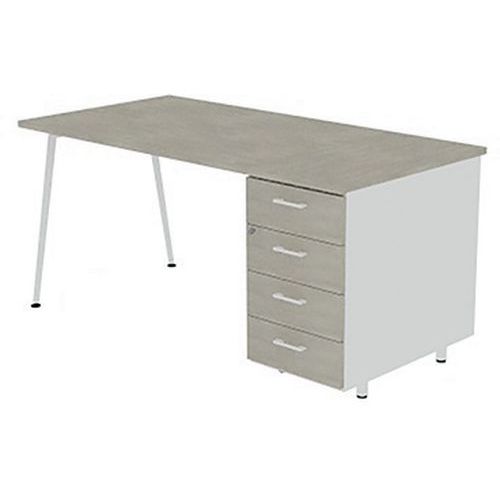 Quadrifoglio - Bureau Solal Plateau Béton 120x80cm Caisson Blanc 4 Tiroirs - Mélaminé Beige 25mm - Mobilier Bureau