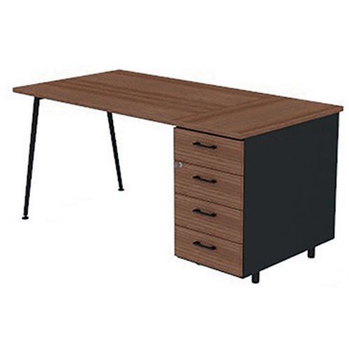 Quadrifoglio - Bureau Solal Noyer Canaletto et Caisson Noir - 162x80cm - 4 Tiroirs - Design Moderne