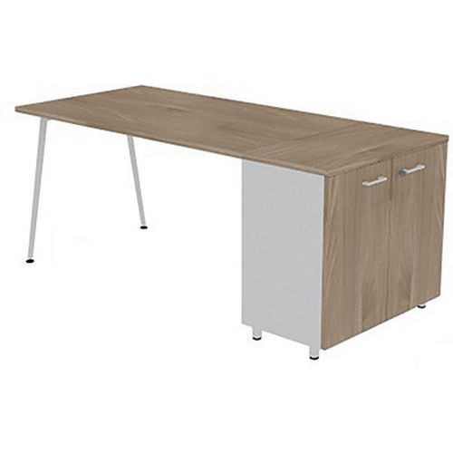Bureau Plateau 140x80 Armoire Hb Orme Pieds Blanc