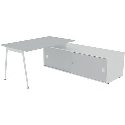Bureau Plateau 140x80 Gris Pieds Blanc