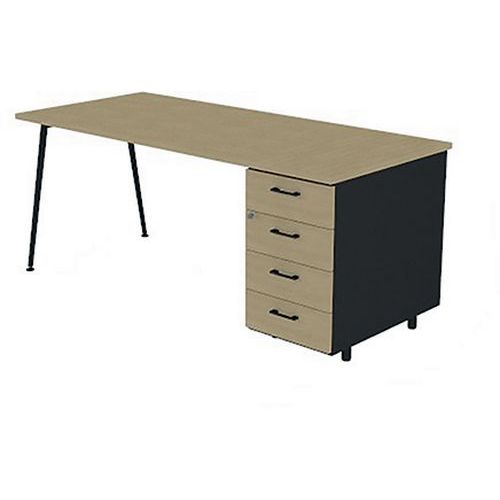Bureau Plateau 140x80cm Hb 4 Tiroirs Chêne Pieds Gris Ombre