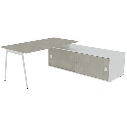 Bureau Plateau 160x80 Béton Pieds Blanc