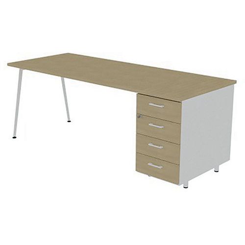 Bureau Plateau 160x80cm Hb 6 Tiroirs Chêne Pieds Blanc