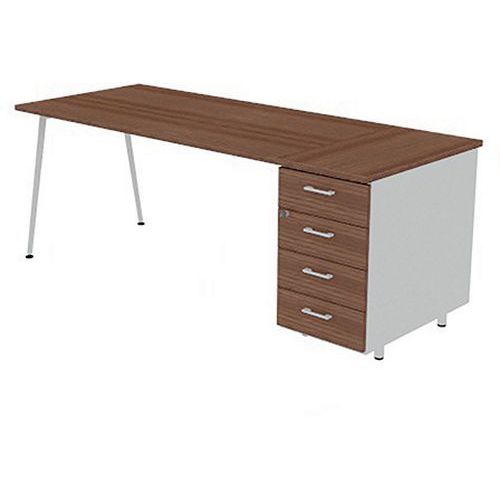 Quadrifoglio - Bureau Solal 160x80cm Noyer Canaletto HB 6 Tiroirs Blanc - Mobilier Bureau Télétravail