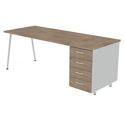 Bureau Plateau 160x80cm Hb 6 Tiroirs Orme Pieds Blanc