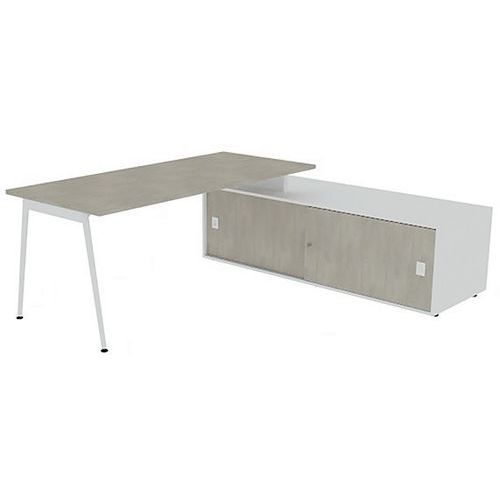 Quadrifoglio - Bureau Solal 180x80 cm Béton, Pieds Blancs - Plateau Mélaminé 25mm - Bureau Design et Fonctionnel