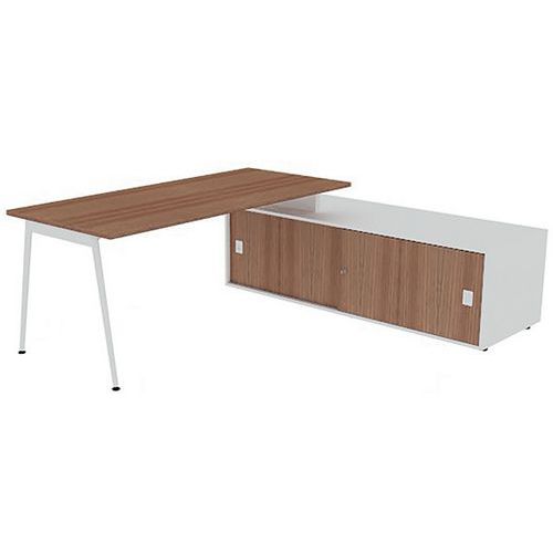 Bureau Plateau 180x80 Noyer Canaletto Pieds Blanc