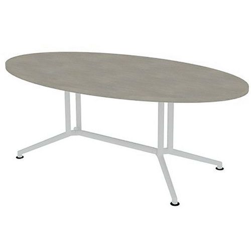 X2 Table De Réunion Plateau Ovale L.200 Béton Pieds Blanc