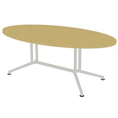 X2 Table De Réunion Plateau Ovale L.200 Hêtre Pieds Blanc