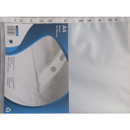Pochette perforée A4 transparente - 50 pochettes - Polypropylène - Recyclable - Classement et archivage