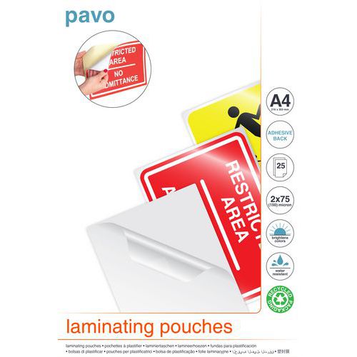 Pavo - Pochette de plastification A4 75μ - Lot de 25 - Format 210x297mm - Idéal pour documents