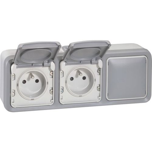 Boîtier à Embouts à 3 Postes Horizontaux Plexo Gris