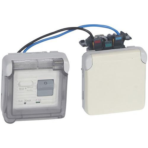 Prise 2p+t à Volet + Disjoncteur Différentiel 30ma Blanc