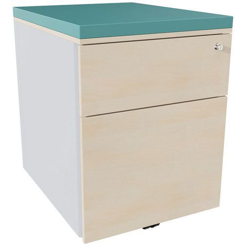 Caisson Mobile 2 Tiroirs Acier Argent/chêne Naturel/lagon