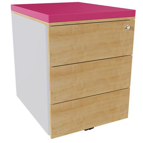 Caisson Mobile 3 Tiroirs Acier Argent/chêne Auth./pivoine