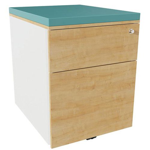 Caisson Mobile 2 Tiroirs Acier Blanc/chêne Auth./lagon