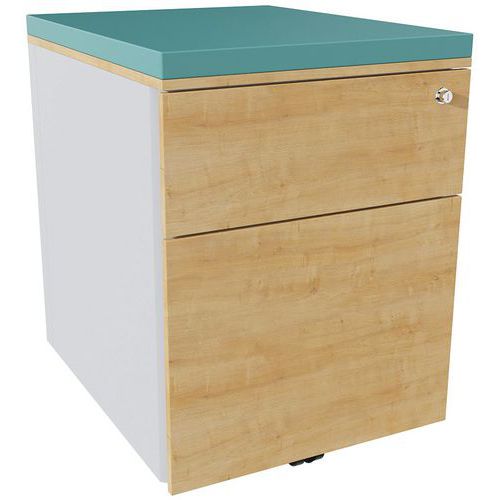 Caisson Mobile 2 Tiroirs Acier Argent/chêne Auth./lagon