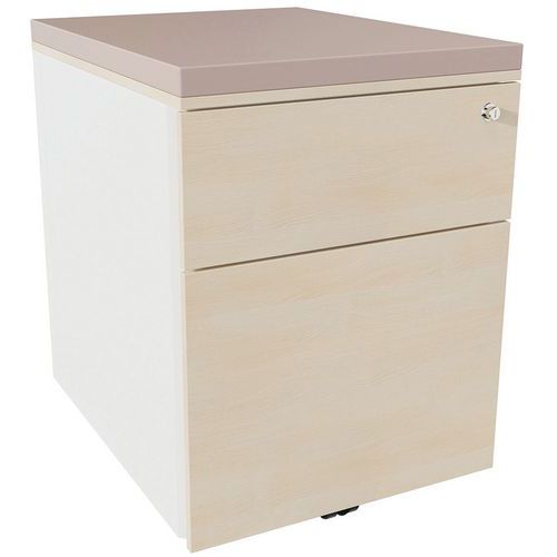 Caisson Mobile 2 Tiroirs Acier Blanc/chêne Naturel/taupe