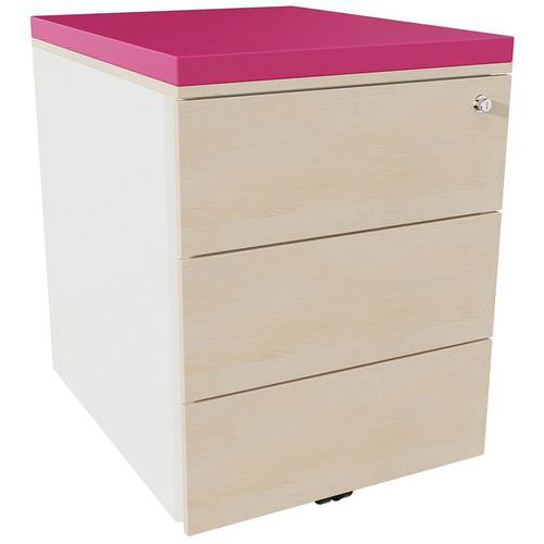 Caisson Mobile 3 Tiroirs Acier Blanc/chêne Naturel/pivoine