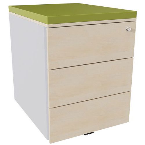 Caisson Mobile 3 Tiroirs Acier Argent/chêne Naturel/fougère