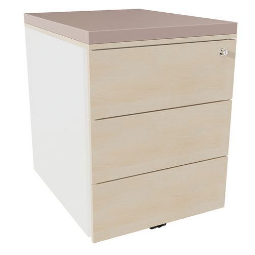 Caisson Mobile 3 Tiroirs Acier Blanc/chêne Naturel/taupe
