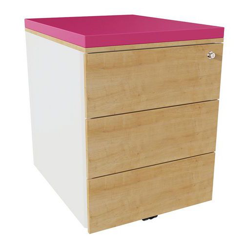 Caisson Mobile 3 Tiroirs Acier Blanc/chêne Auth./pivoine