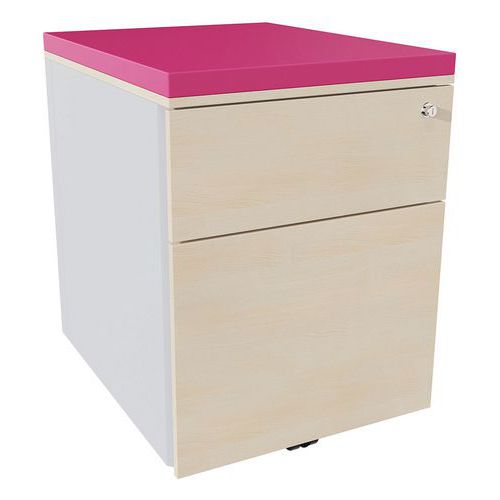 Caisson Mobile 2 Tiroirs Acier Argent/chêne Naturel/pivoine