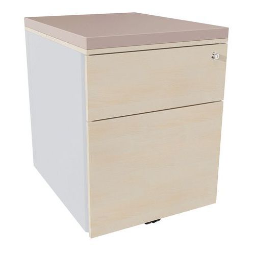 Caisson Mobile 2 Tiroirs Acier Argent/chêne Naturel/taupe