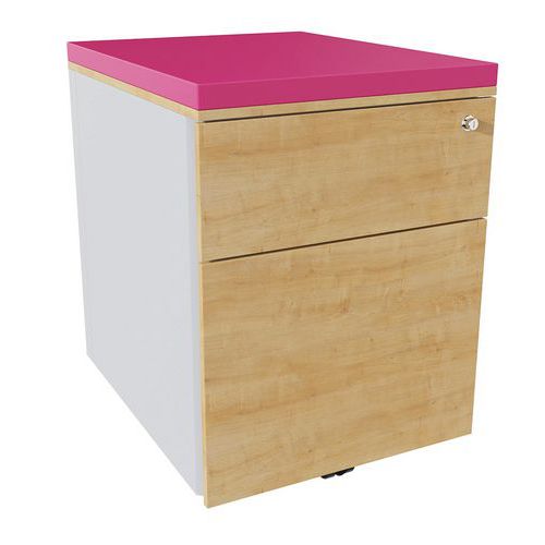 Caisson Mobile 2 Tiroirs Acier Argent/chêne Auth./pivoine