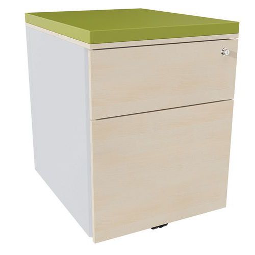 Caisson Mobile 2 Tiroirs Acier Argent/chêne Naturel/fougère